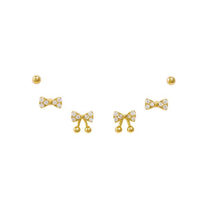 Gold Dainty Bow Ties Stud Earring Combo Set - Adina Eden's Jewels