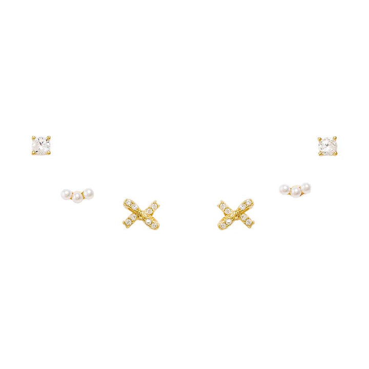 Gold Pearls & More Stud Earring Combo Set - Adina Eden's Jewels