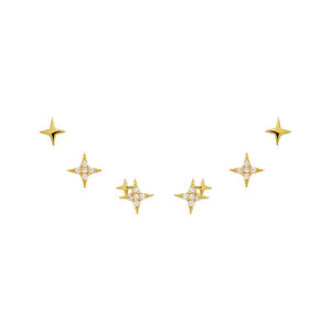 Gold Solid/Pave Celestial Stud Earring Combo Set - Adina Eden's Jewels