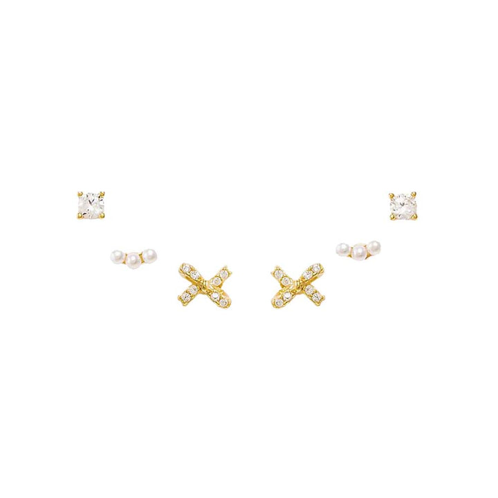 Gold Pearls & More Stud Earring Combo Set - Adina Eden's Jewels