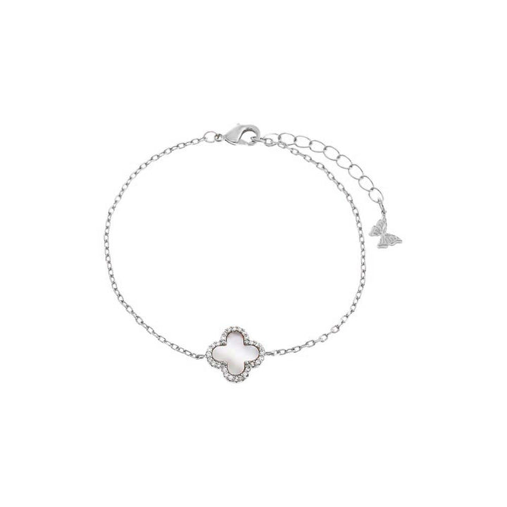 Silver Pave Outlined Four Leaf Clover Bracelet - Adina Eden's Jewels