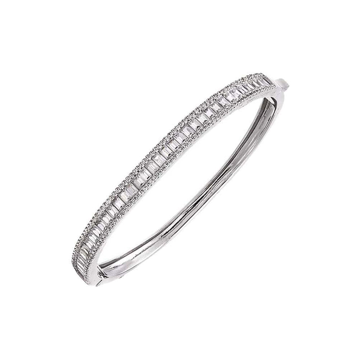 Silver Pave X Baguette Tennis Bangle Bracelet - Adina Eden's Jewels