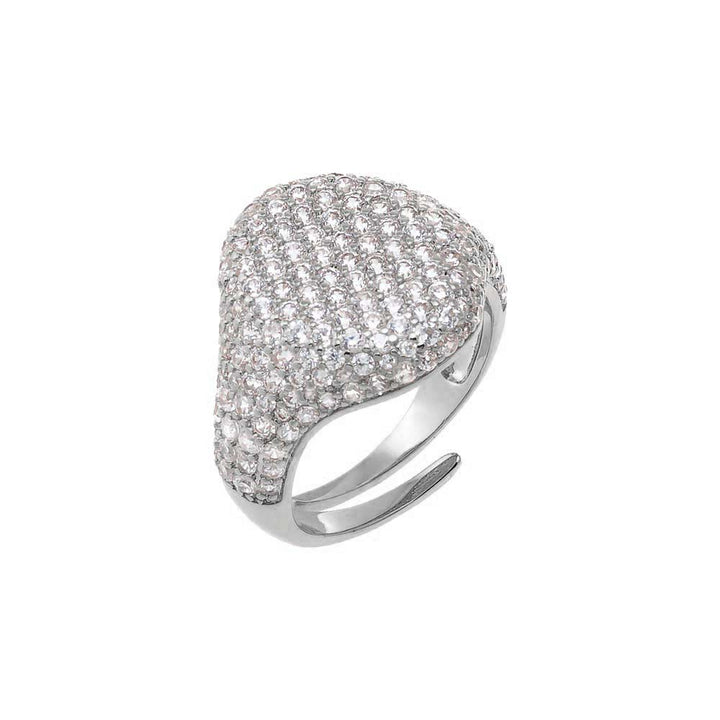 Silver Pave Statement Pinky Signet Adjustable Ring - Adina Eden's Jewels