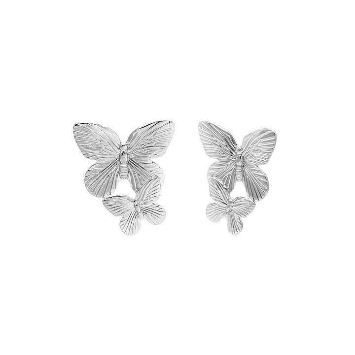 Silver Double Graduated Butterfly Statement Stud Earring - Adina Eden's Jewels