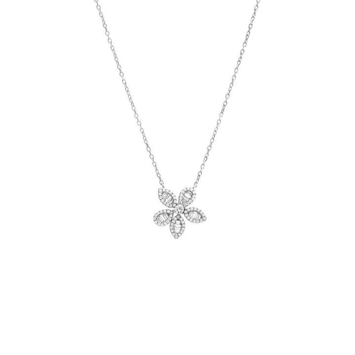 Silver Pave X Baguette Fancy Flower Pendant Necklace - Adina Eden's Jewels