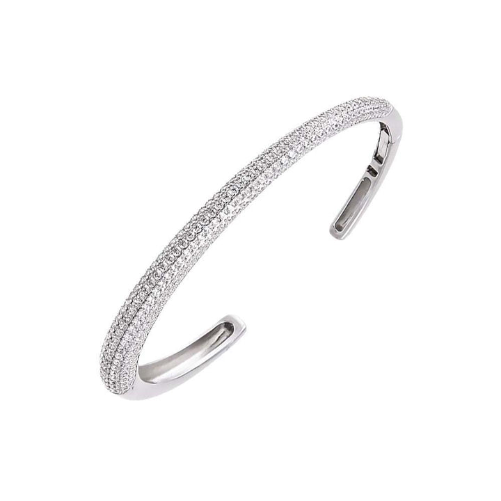 Silver Pave Wide Open Bangle Bracelet - Adina Eden's Jewels