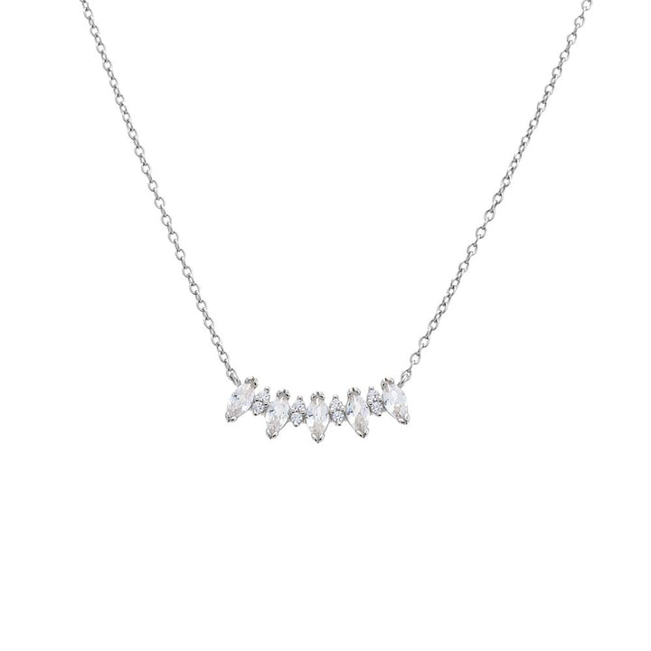 Silver CZ Multi Marquise Curved Bar Necklace - Adina Eden's Jewels