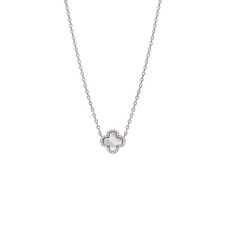 Silver Pave Outlined Four Leaf Clover Necklace - Adina Eden's Jewels