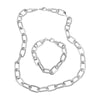 Silver Round Paperclip Wide Link Bracelet & Necklace Combo Set - Adina Eden's Jewels