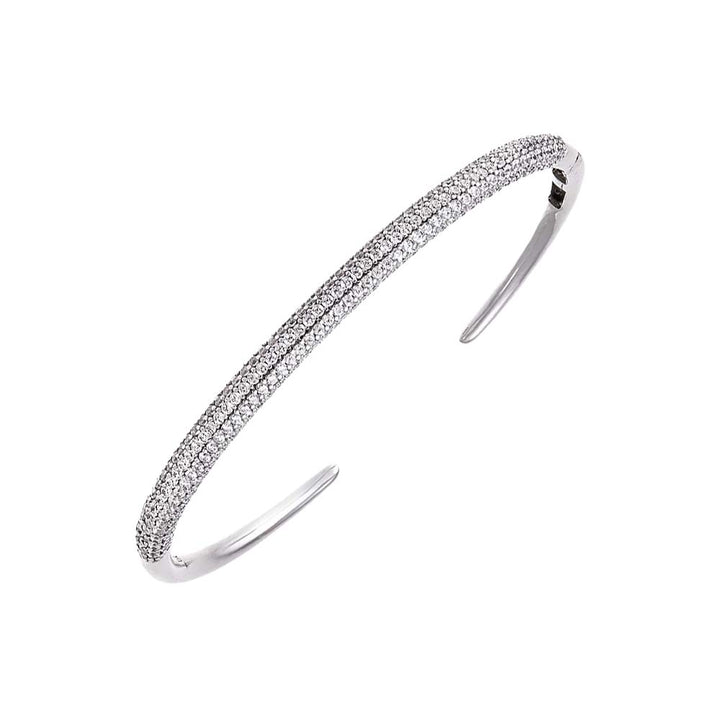 Silver Double Row Pave Open Bangle Bracelet - Adina Eden's Jewels