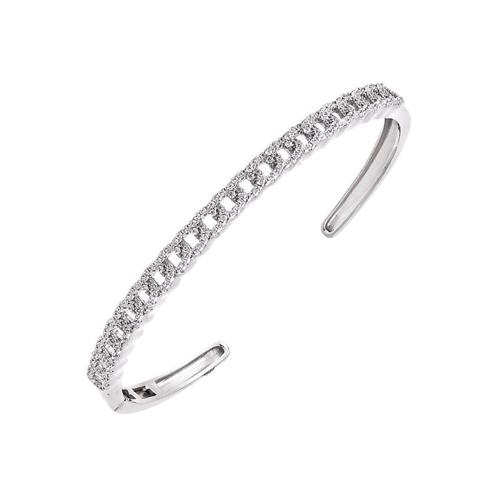 Silver Pave Cuban Link Open Bangle Bracelet - Adina Eden's Jewels