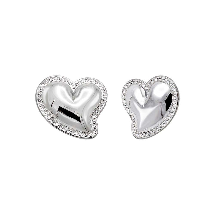 Silver Pave Outlined Heart Stud Earring - Adina Eden's Jewels