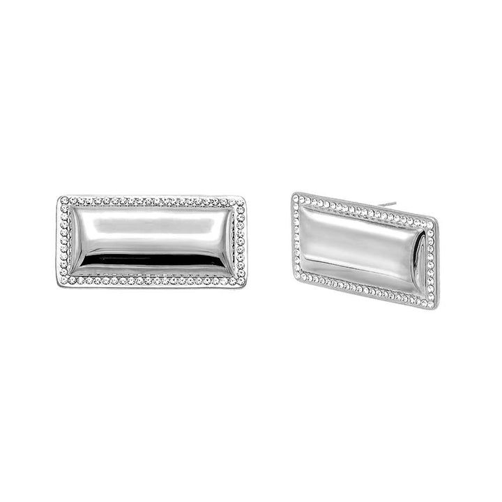 Silver Pave Outlined Rectangular Statement Stud Earring - Adina Eden's Jewels