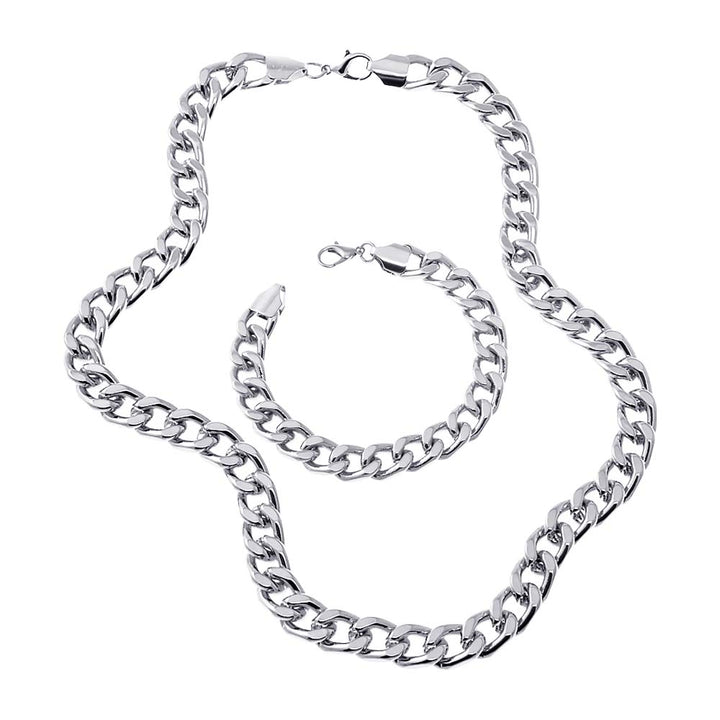 Silver Wide Link Cuban Bracelet & Necklace Combo Set - Adina Eden's Jewels