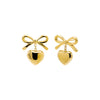 Gold Solid Bow Tie Dangling Heart Stud Earring - Adina Eden's Jewels