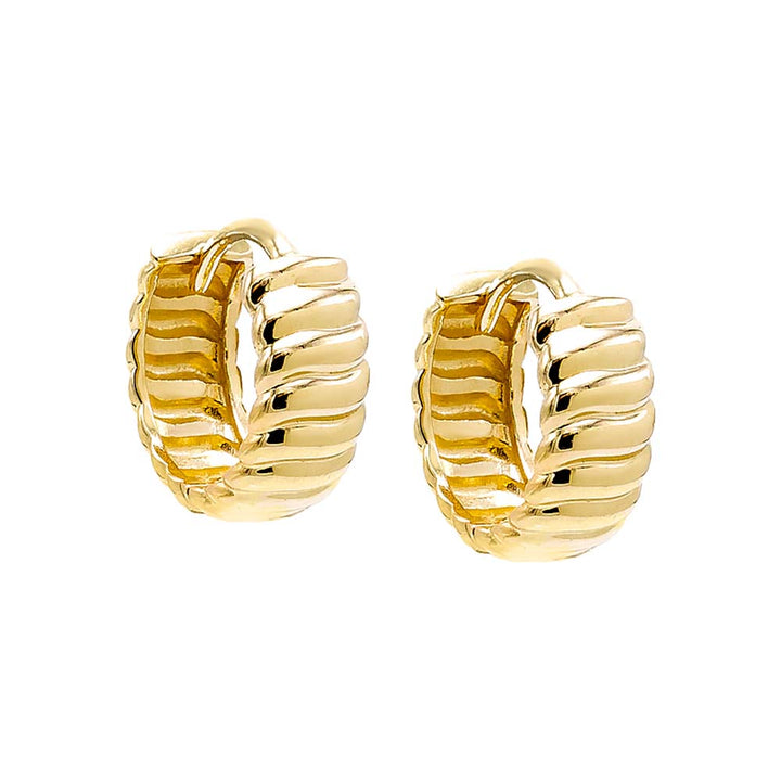 14K Gold Solid Fluid Ridged Huggie Earring 14K - Adina Eden's Jewels