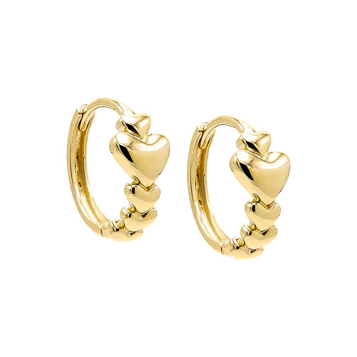 14K Gold Solid Hearts Graduated Huggie Earring 14K - Adina Eden's Jewels