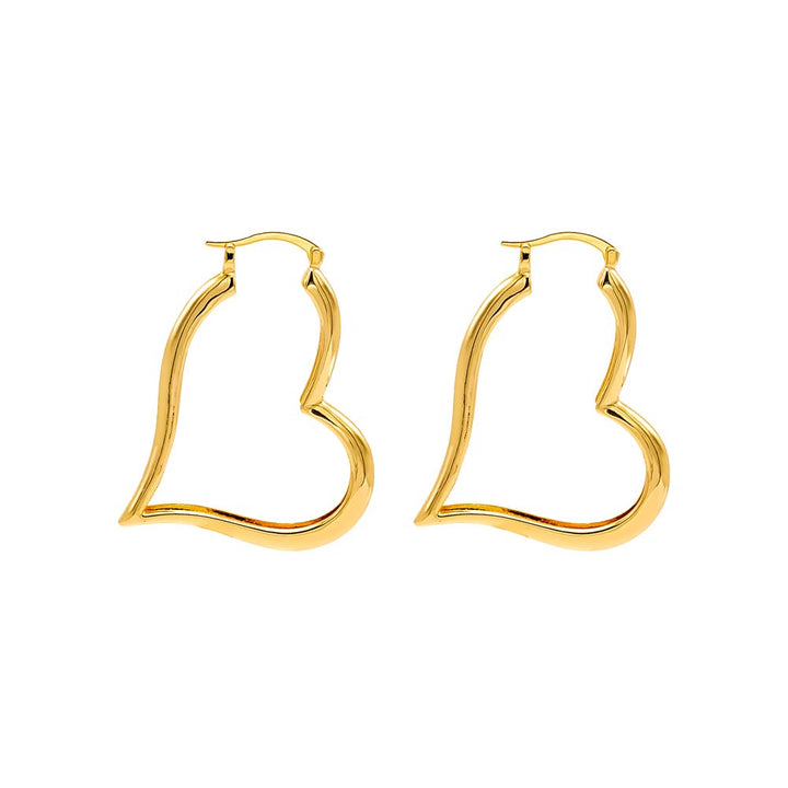 Gold Solid Heart Shape Open Hoop Earring - Adina Eden's Jewels