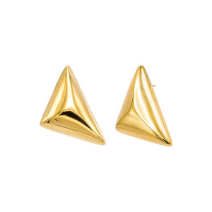 Gold Solid Puffy Triangle Statement Stud Earring - Adina Eden's Jewels