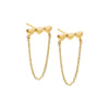 14K Gold / Pair Solid Triple Heart Drop Chain Stud Earring 14K - Adina Eden's Jewels