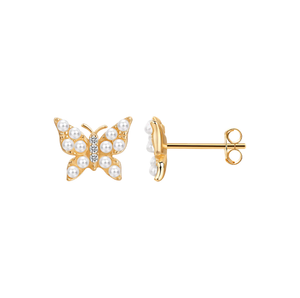 Pearl White Mini Pearl Butterfly Stud Earring - Adina Eden's Jewels