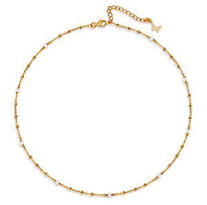 Pearl White Dainty Pearl X Ball Chain Necklace - Adina Eden's Jewels