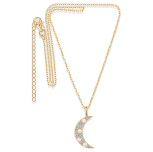 Gold CZ & Pearl Crescent Pendant Necklace - Adina Eden's Jewels