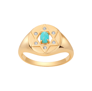 Turquoise / 3 CZ & Turquoise Star Of David Signet Pinky Ring - Adina Eden's Jewels