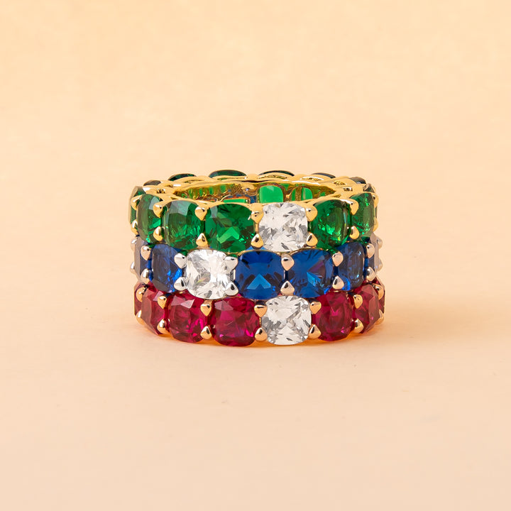 Colored Cushion Cut W/ Single Stone Eternity Band - Adina Eden's Jewels