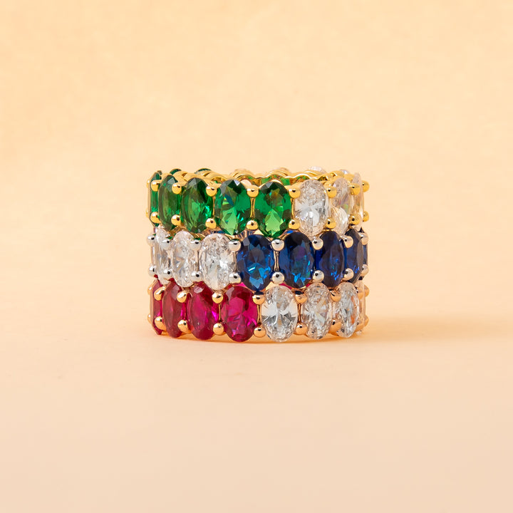 Colored Oval CZ Half Half Eternity Band - Adina Eden's Jewels