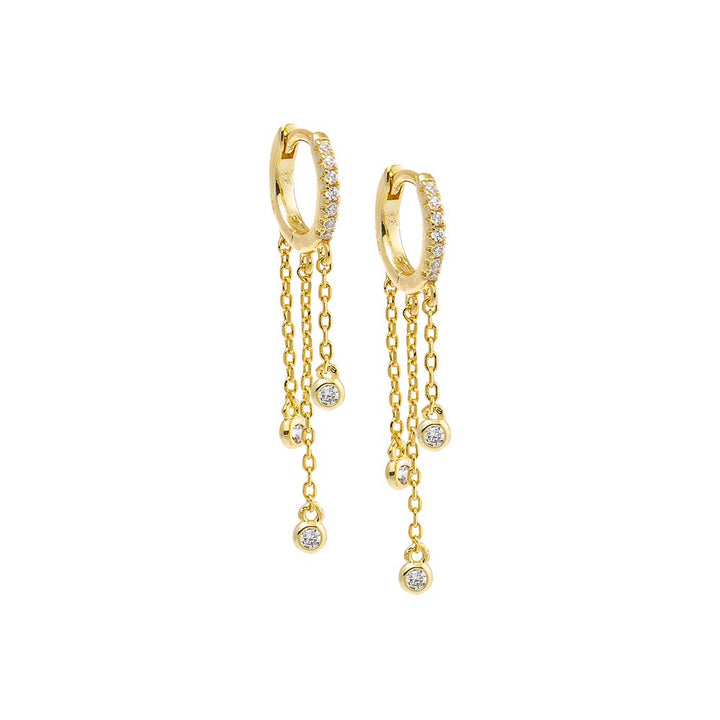 Gold Triple CZ Drop Chain Huggie Earring - Adina Eden's Jewels