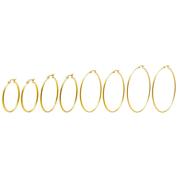 Gold / Multi Size Solid Multi Size Hoop Earring Combo Set - Adina Eden's Jewels