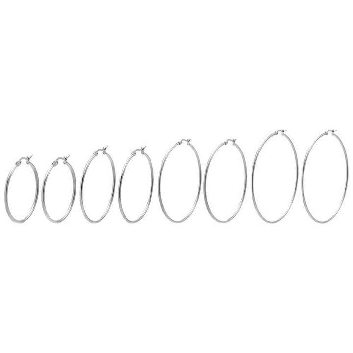 Silver / Multi Size Solid Multi Size Hoop Earring Combo Set - Adina Eden's Jewels