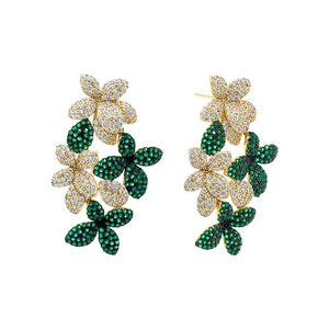 Emerald Green Colored Pavé Multi Flower Drop Stud Earring - Adina Eden's Jewels