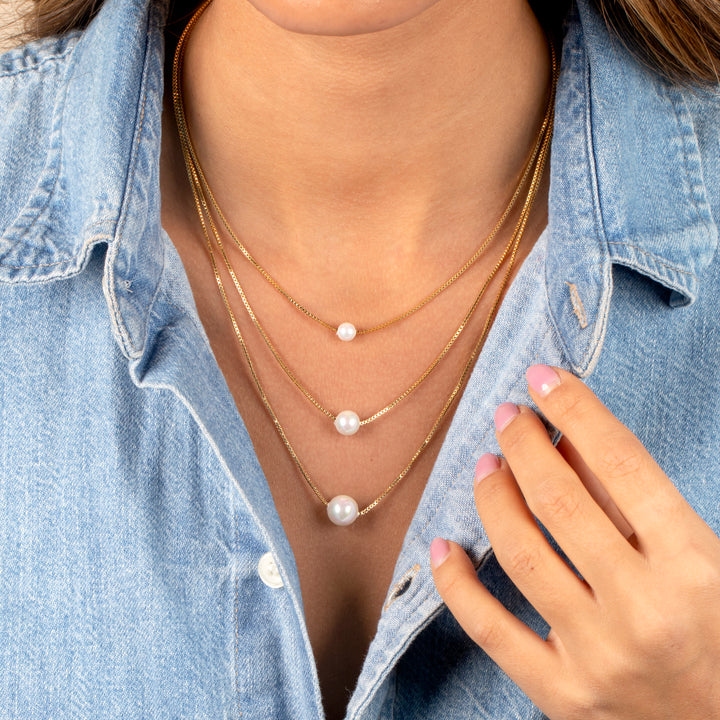  Triple Pearl Pendant Chain Necklace - Adina Eden's Jewels