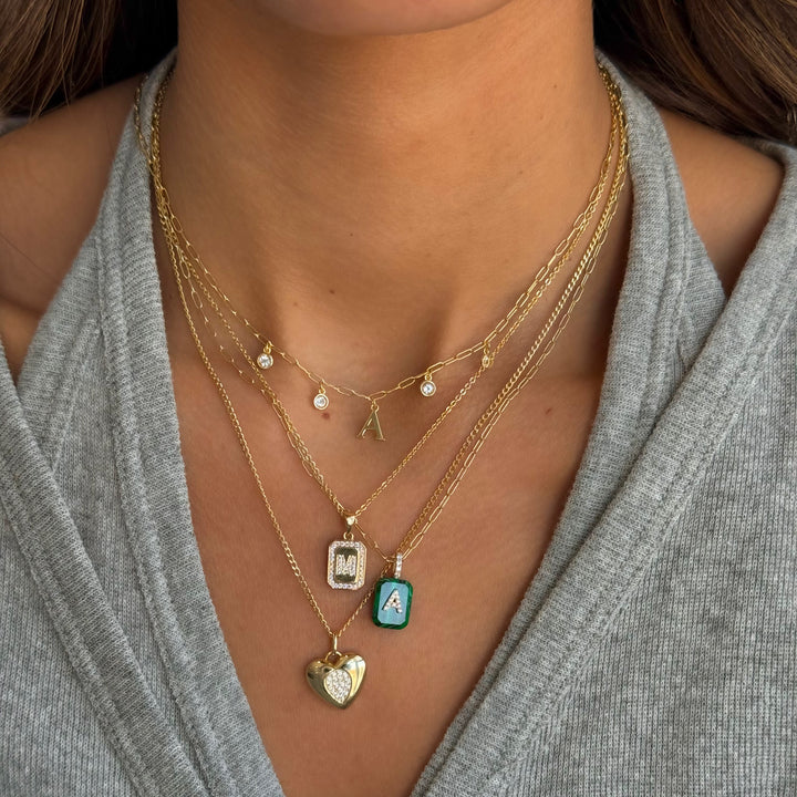 Pave Initial X Malachite Dog Tag Necklace - Adina Eden's Jewels