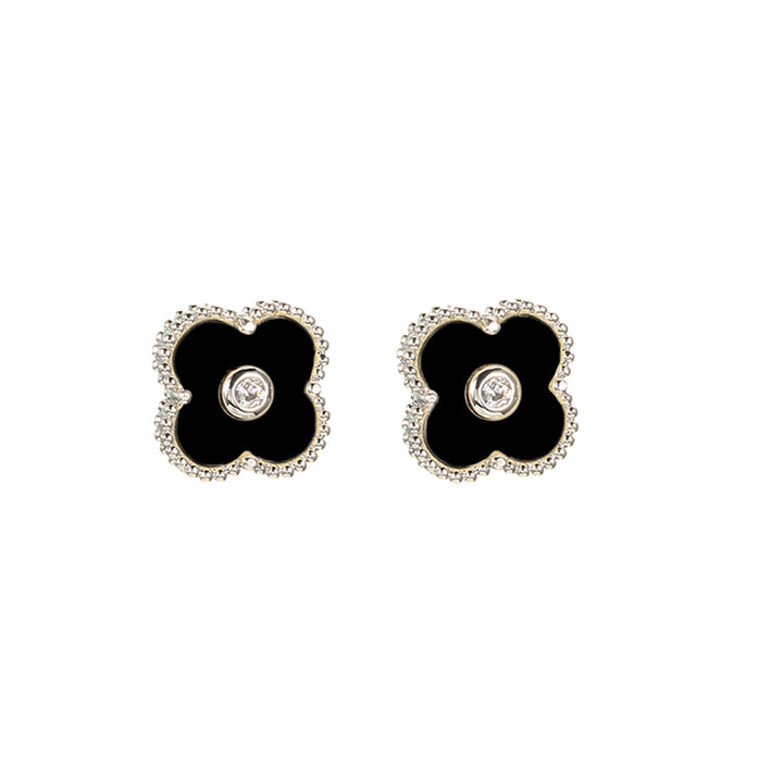 Onyx CZ Bezel Colored Stone Clover Stud Earring - Adina Eden's Jewels