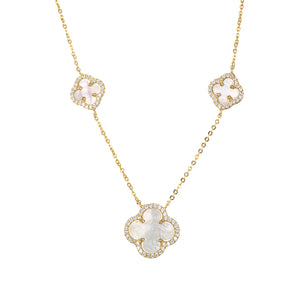 Mother of Pearl Multi Pave Outlined Colored Stone Clover Necklace - Adina Eden's Jewels