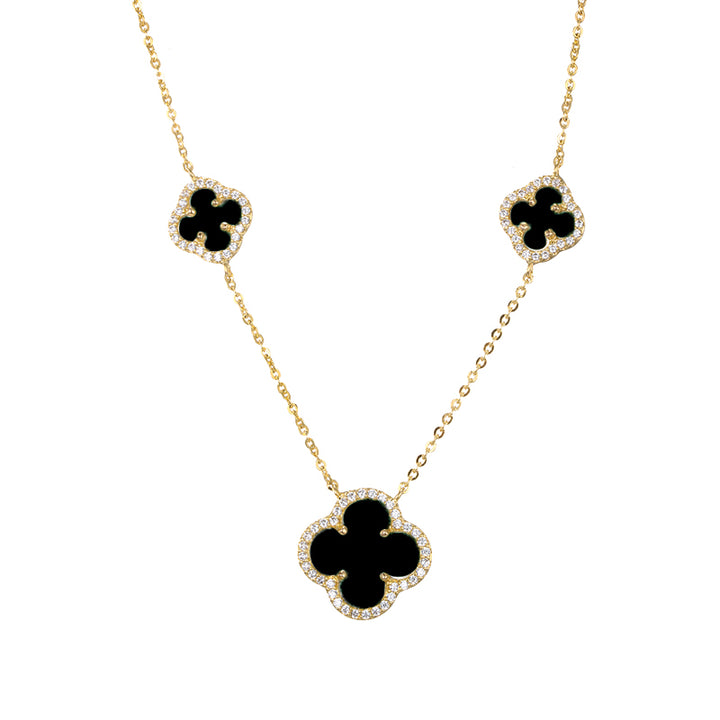 Onyx Multi Pave Outlined Colored Stone Clover Necklace - Adina Eden's Jewels