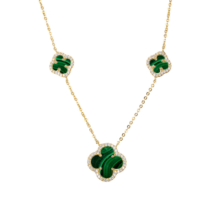 Malachite Multi Pave Outlined Colored Stone Clover Necklace - Adina Eden's Jewels