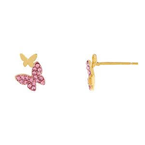 Sapphire Pink Colored Pavé x Solid Butterfly Stud - Adina Eden's Jewels