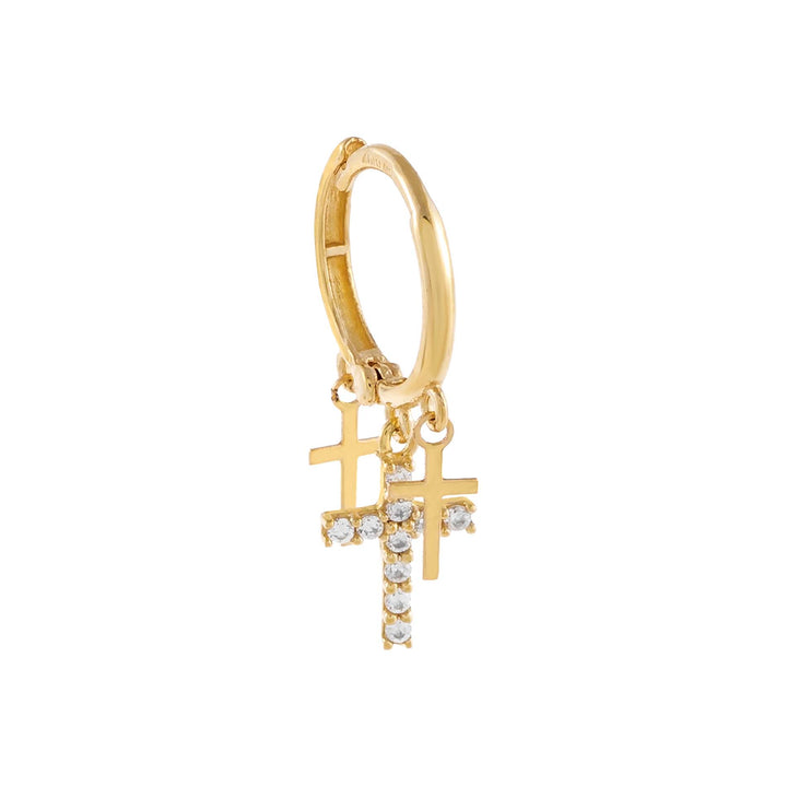 14K Gold CZ X Solid Multi Cross Hoop Earring 14K - Adina Eden's Jewels