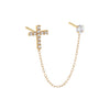 14K Gold / Single CZ Cross X Solitaire Chain Stud Earring 14K - Adina Eden's Jewels