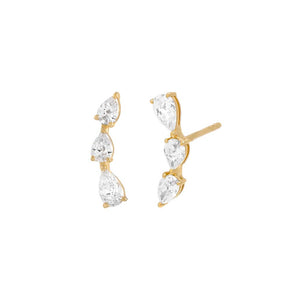 14K Gold / Pair Diamond Teardrop Curved Bar Stud Earring 14K - Adina Eden's Jewels