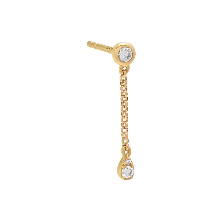 14K Gold / Single Diamond Round Bezel X Marquise Chain Drop Stud Earring 14K - Adina Eden's Jewels