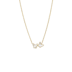 Mother of Pearl Mother Of Pearl Double Butterfly Necklace 14K - Adina Eden's Jewels