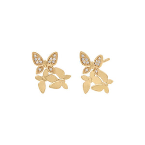 14K Gold / Pair Diamond Butterfly Cluster Stud Earring 14K - Adina Eden's Jewels