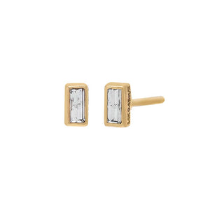 14K Gold / Pair Tiny Diamond Baguette Bezel Stud Earring 14K - Adina Eden's Jewels