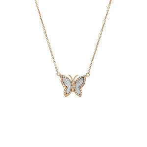 14K Gold Mini Diamond Pave Outline Stone Butterfly Necklace 14K - Adina Eden's Jewels