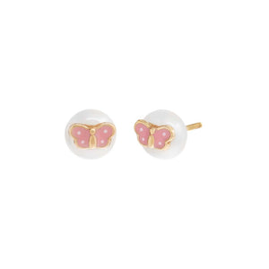 Pearl White Kids Colored Butterfly & Pearl Stud Earring 14K - Adina Eden's Jewels